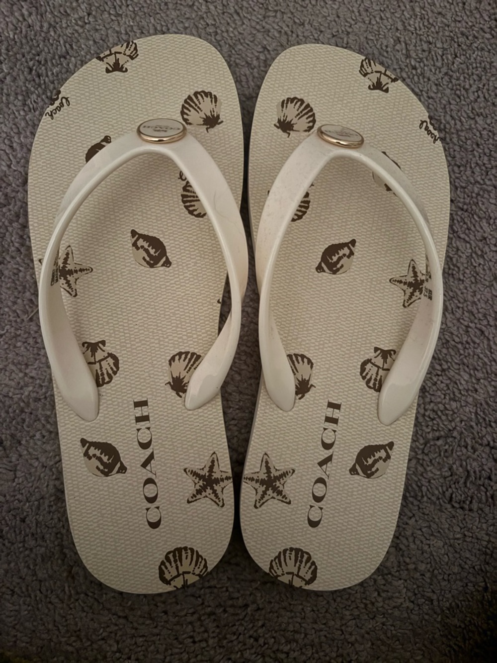 COACH Ivory Logo Shell Print Flip Flop Sandals - Picture 2 of 4